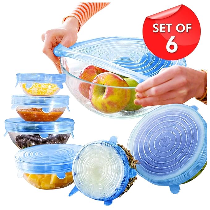 Set 6 Kapakë Silikoni – Mbulesa Elastike për Ushqime